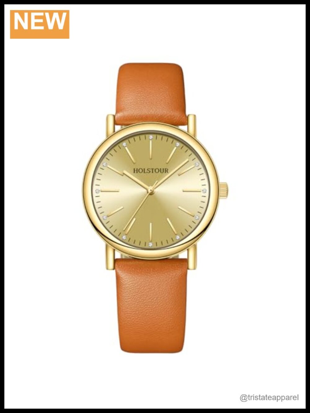 HOLSTOUR Women's Round Analog Quartz Easy Reader Wrist Watch Brown Leather Band
